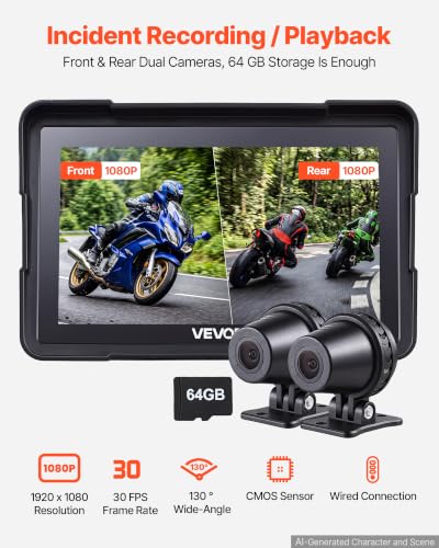 VEVOR 7-Inch Wireless Motorcycle CarPlay Screen