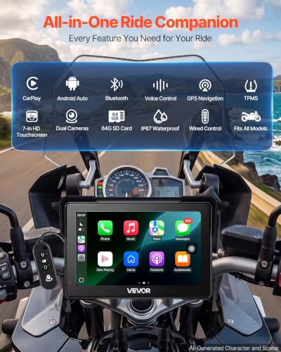 VEVOR 7-Inch Wireless Motorcycle CarPlay Screen