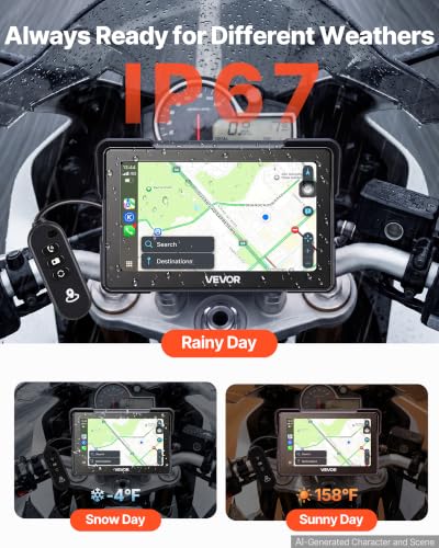 VEVOR 7-Inch Wireless Motorcycle CarPlay Screen