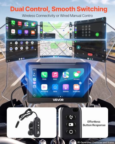 VEVOR 7-Inch Wireless Motorcycle CarPlay Screen