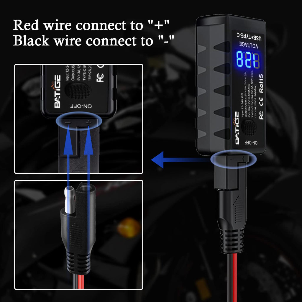 BATIGE SAE-to-USB Motorcycle Charger