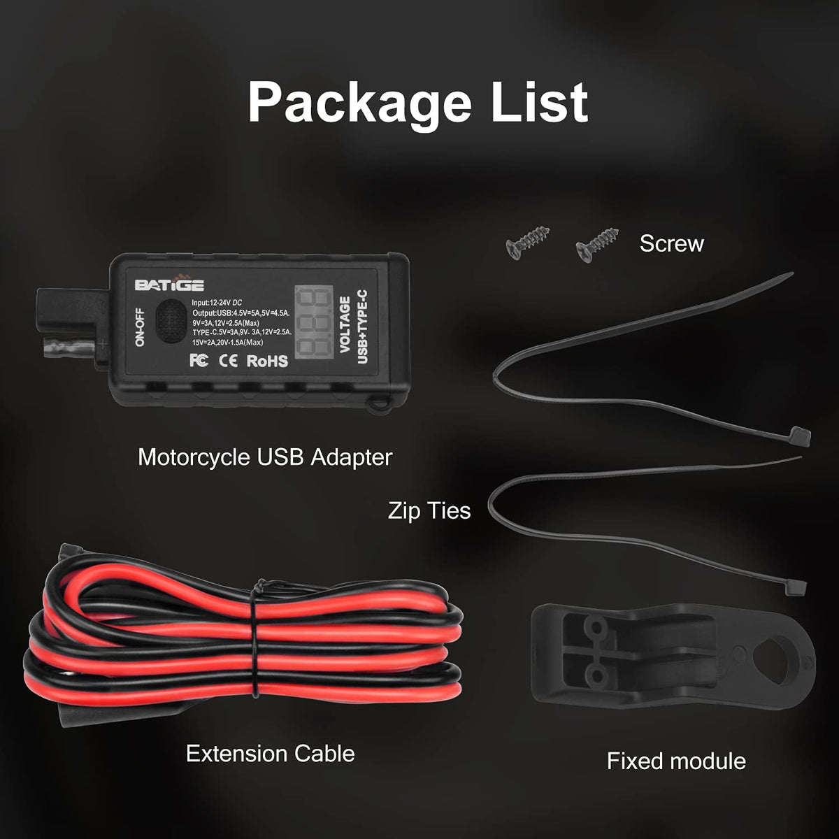 BATIGE SAE-to-USB Motorcycle Charger