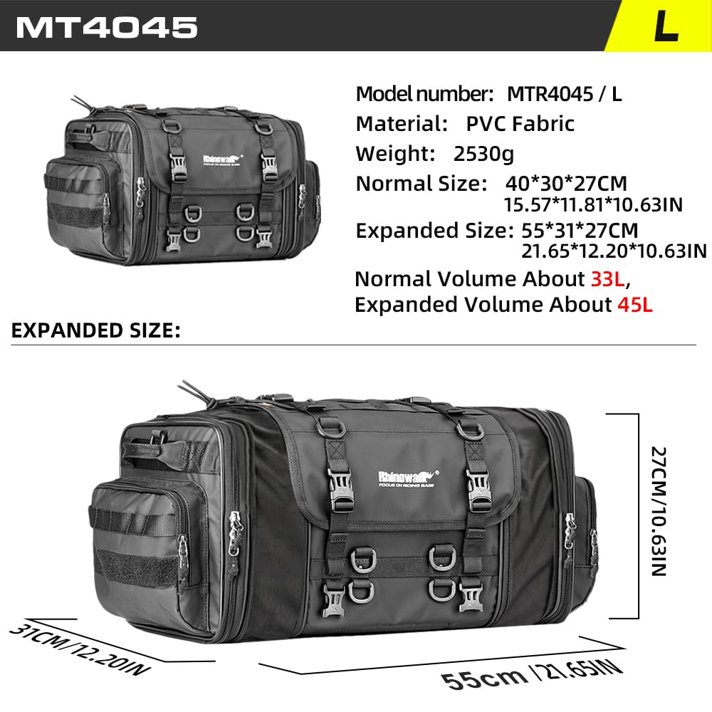 Rhinowalk Expandable Motorcycle Tail Bag