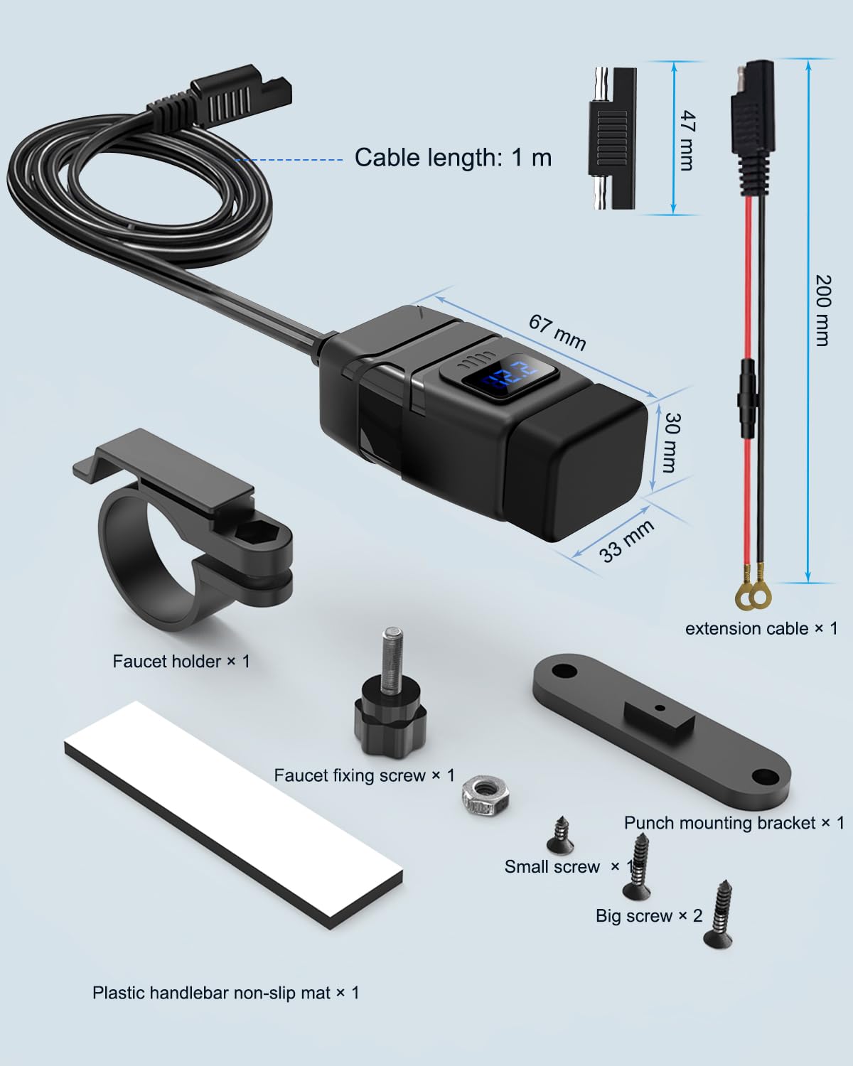 EXTRACTME 6.8A Dual-USB Motorcycle Charger