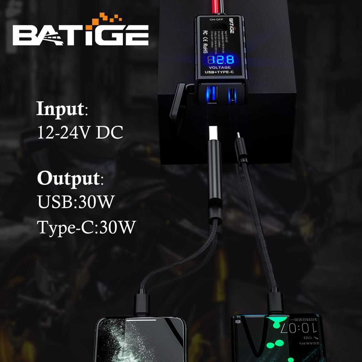BATIGE SAE-to-USB Motorcycle Charger