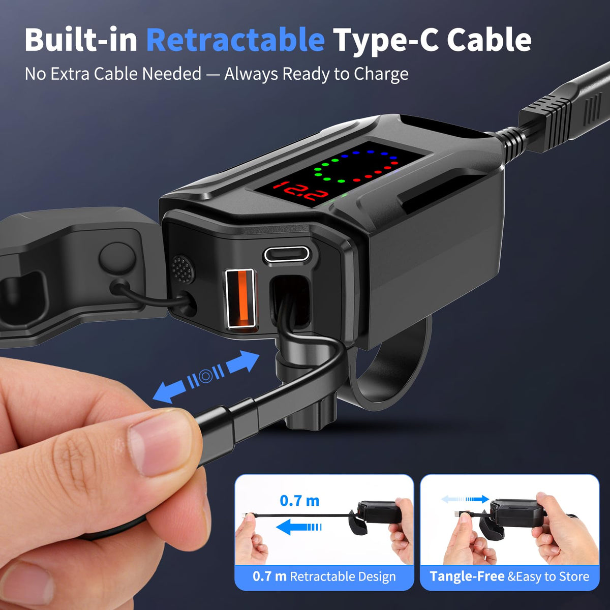 3-in-1 USB Motorcycle Charger with Cable