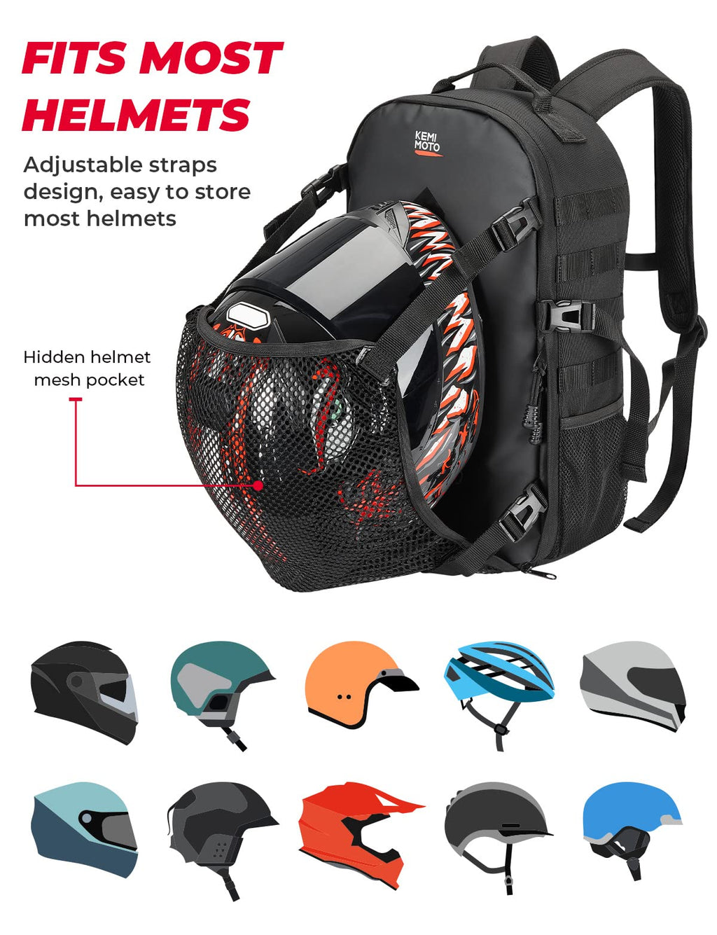 KEMIMOTO 35L Motorcycle Helmet Backpack