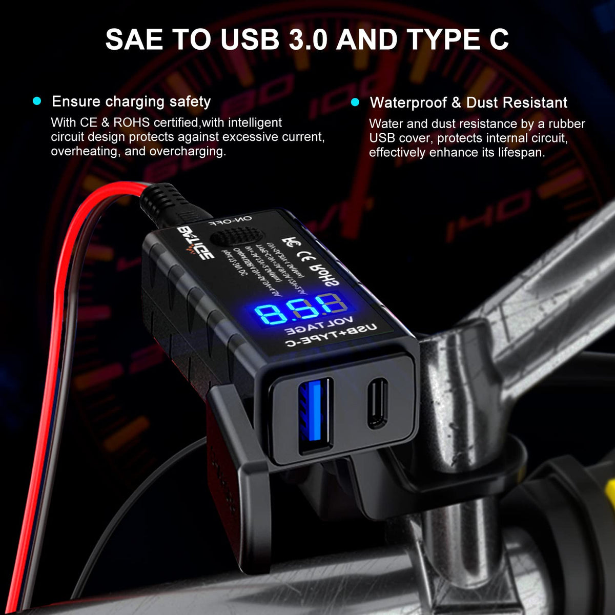 BATIGE SAE-to-USB Motorcycle Charger