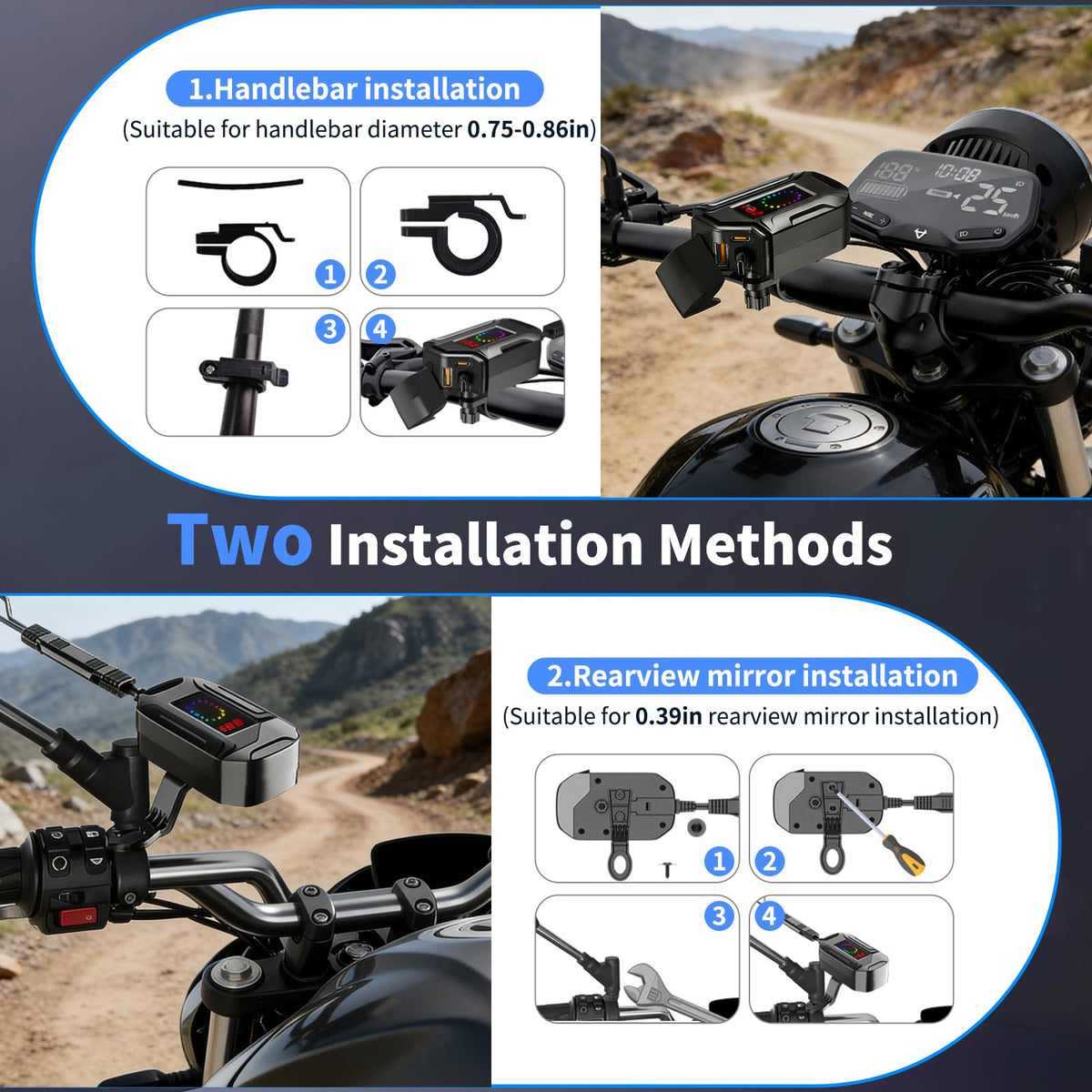 3-in-1 USB Motorcycle Charger with Cable