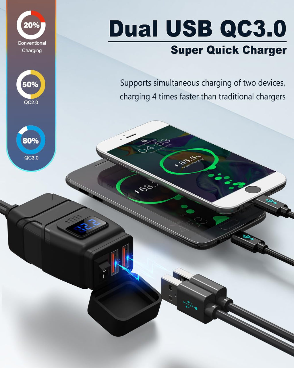 EXTRACTME 6.8A Dual-USB Motorcycle Charger