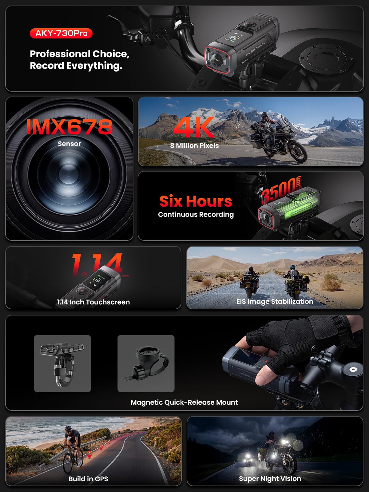 AKEEYO AKY-730Pro 4K Motorcycle Action Camera