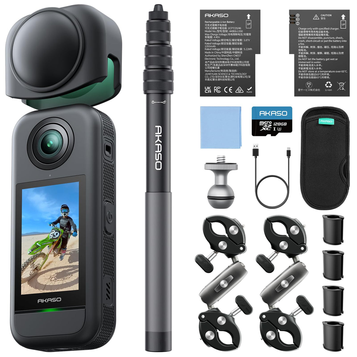 AKASO 360 Motorcycle Action Camera Combo