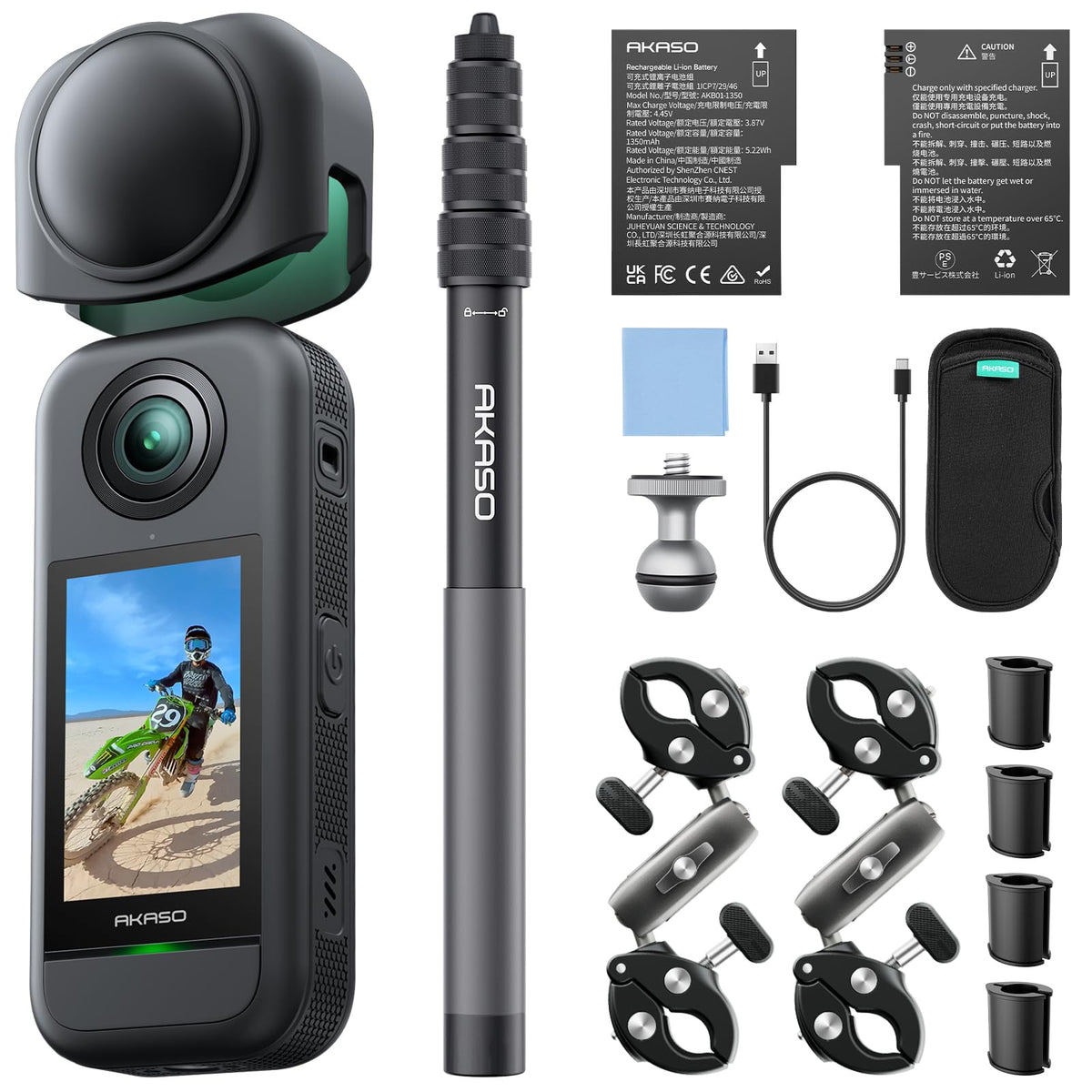 AKASO 360 Motorcycle Action Camera Combo