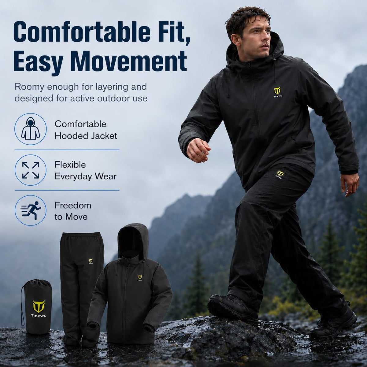 TIDEWE Lightweight Two-Piece Rain Suit