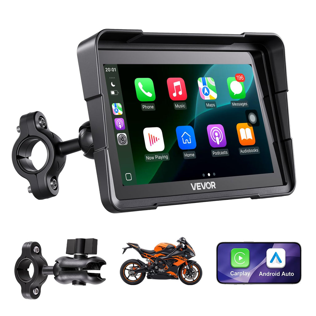 VEVOR 7-Inch Wireless Motorcycle CarPlay Screen