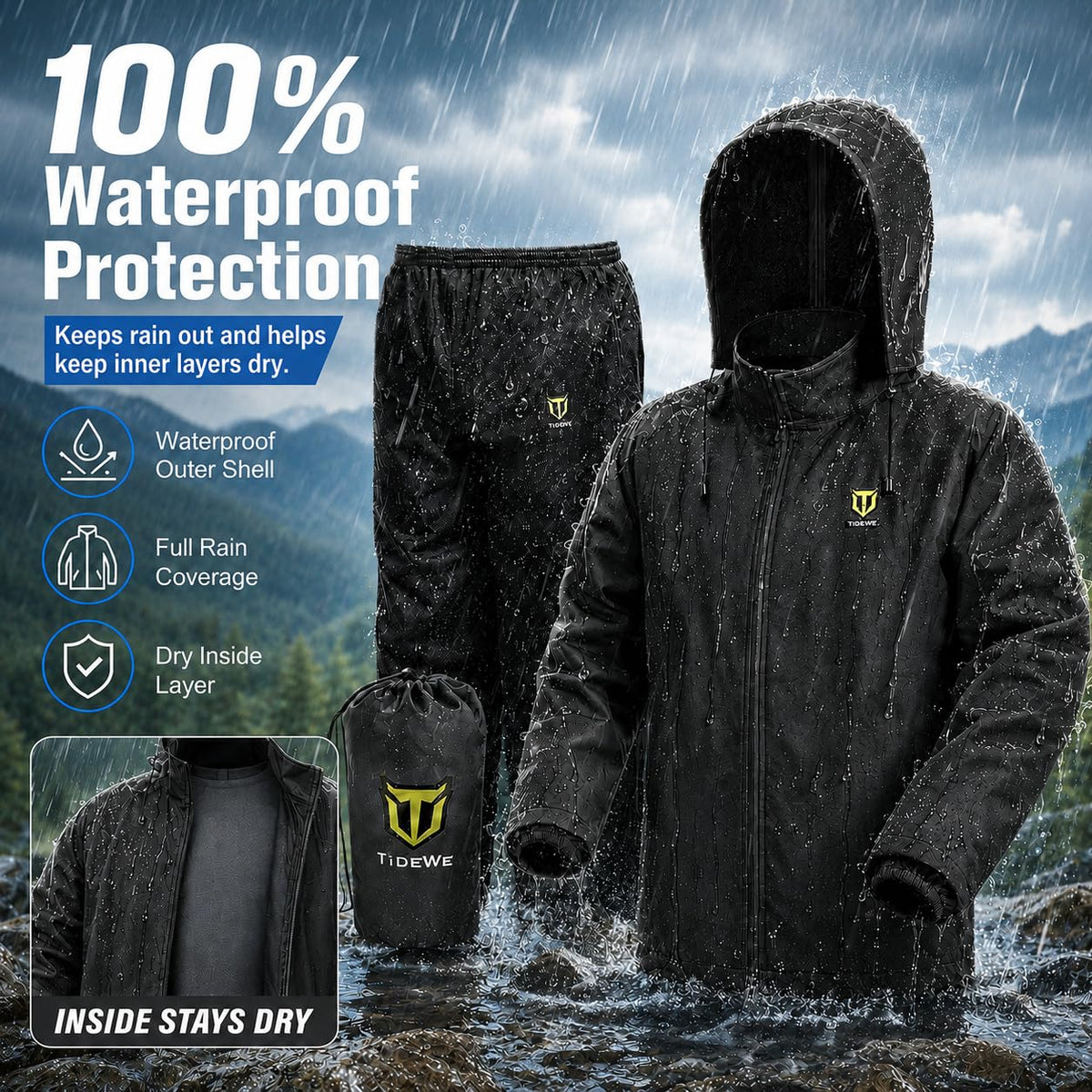 TIDEWE Lightweight Two-Piece Rain Suit