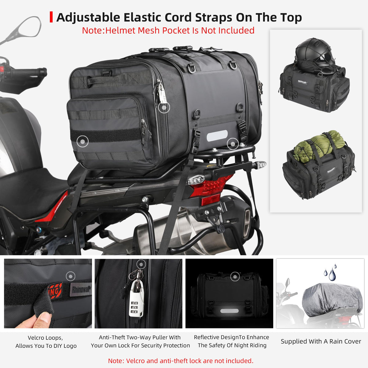 Rhinowalk Expandable Motorcycle Tail Bag