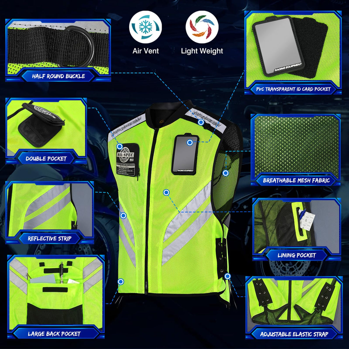 HONTIUS Reflective Motorcycle Safety Vest