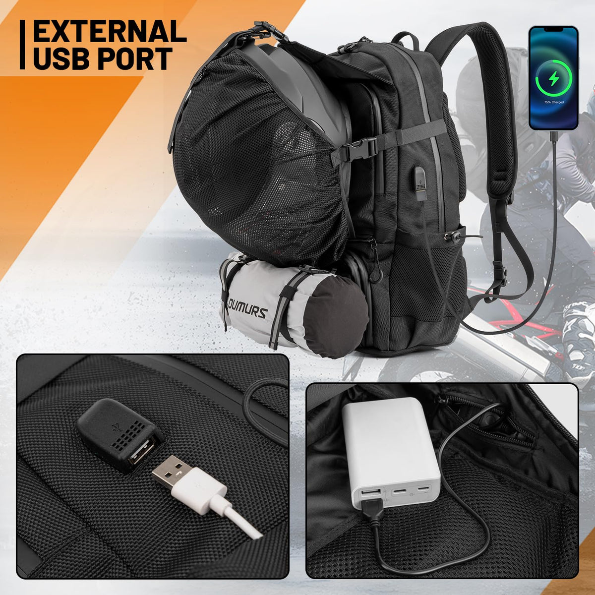 Oumurs 50L Motorcycle Helmet Backpack