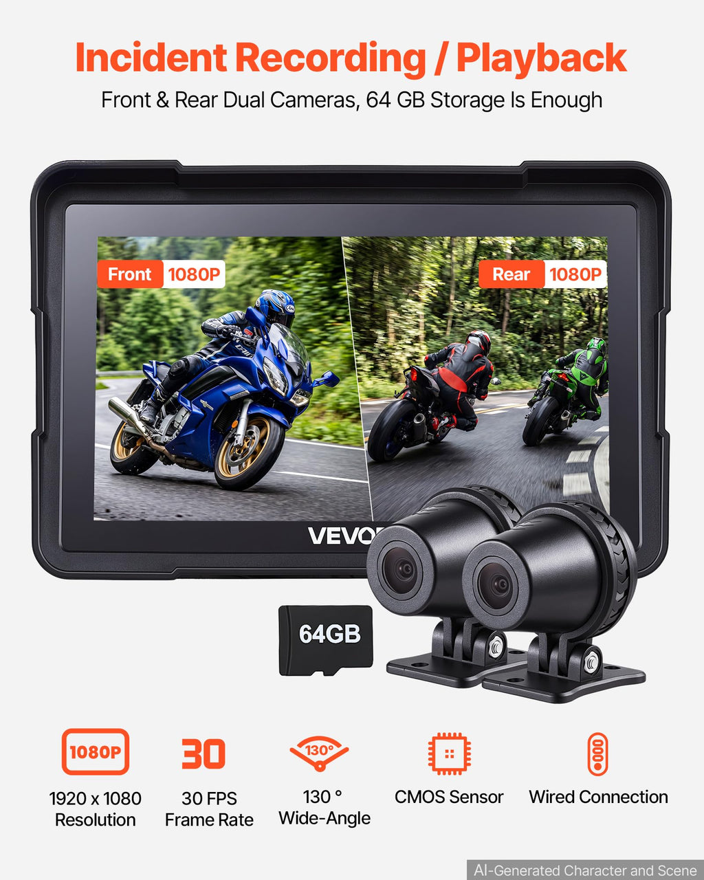 VEVOR 7-Inch Wireless Motorcycle CarPlay Screen