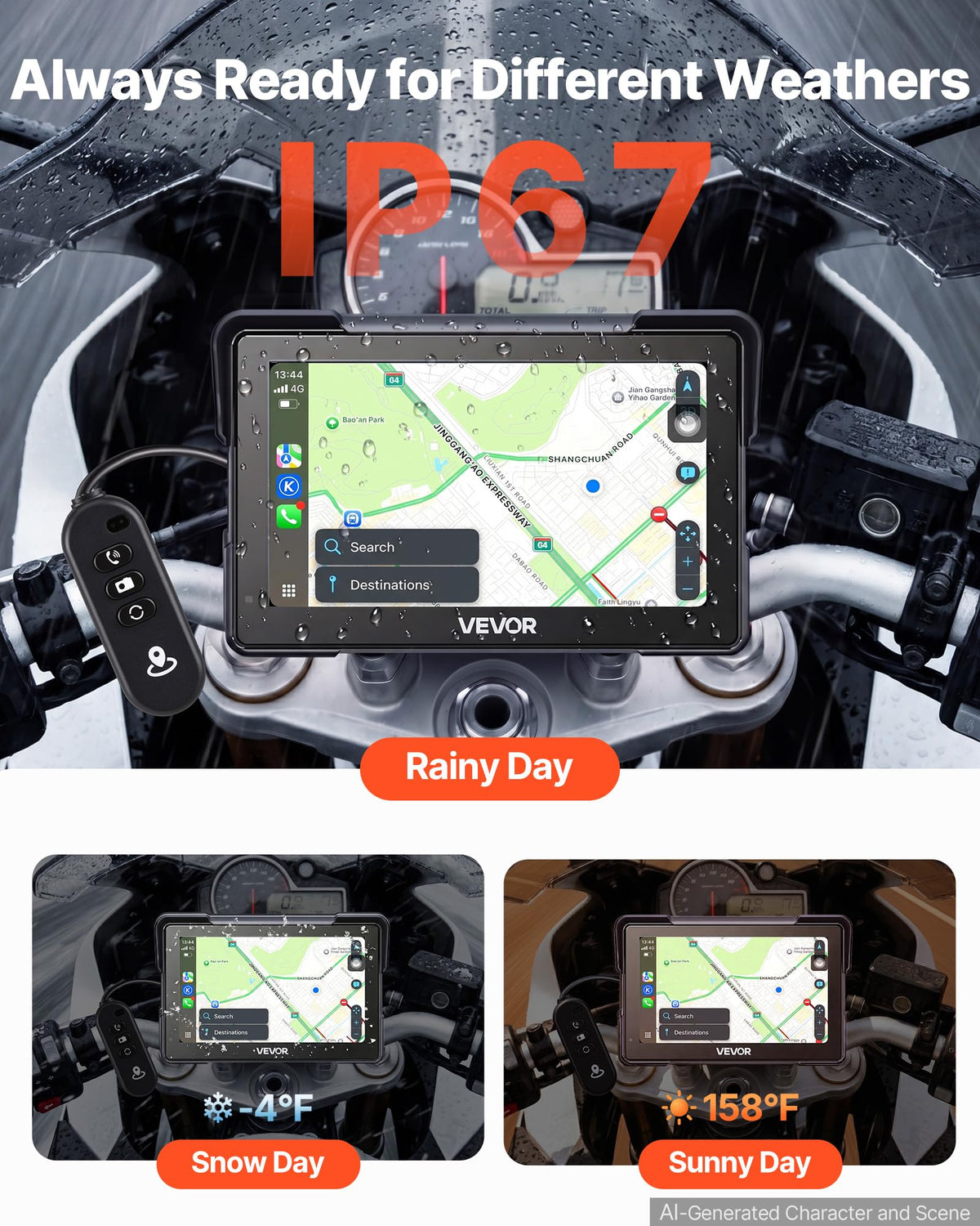 VEVOR 7-Inch Wireless Motorcycle CarPlay Screen