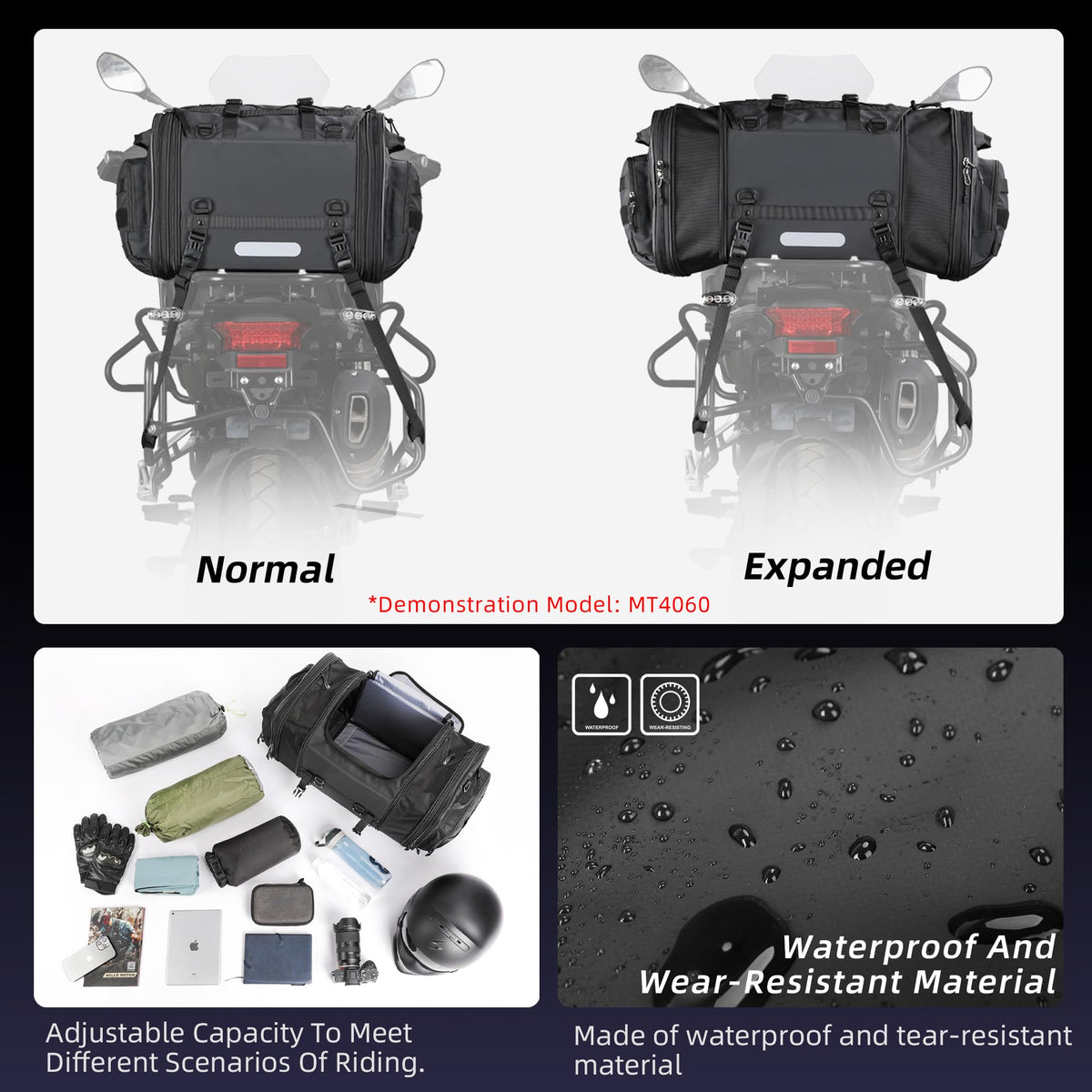 Rhinowalk Expandable Motorcycle Tail Bag