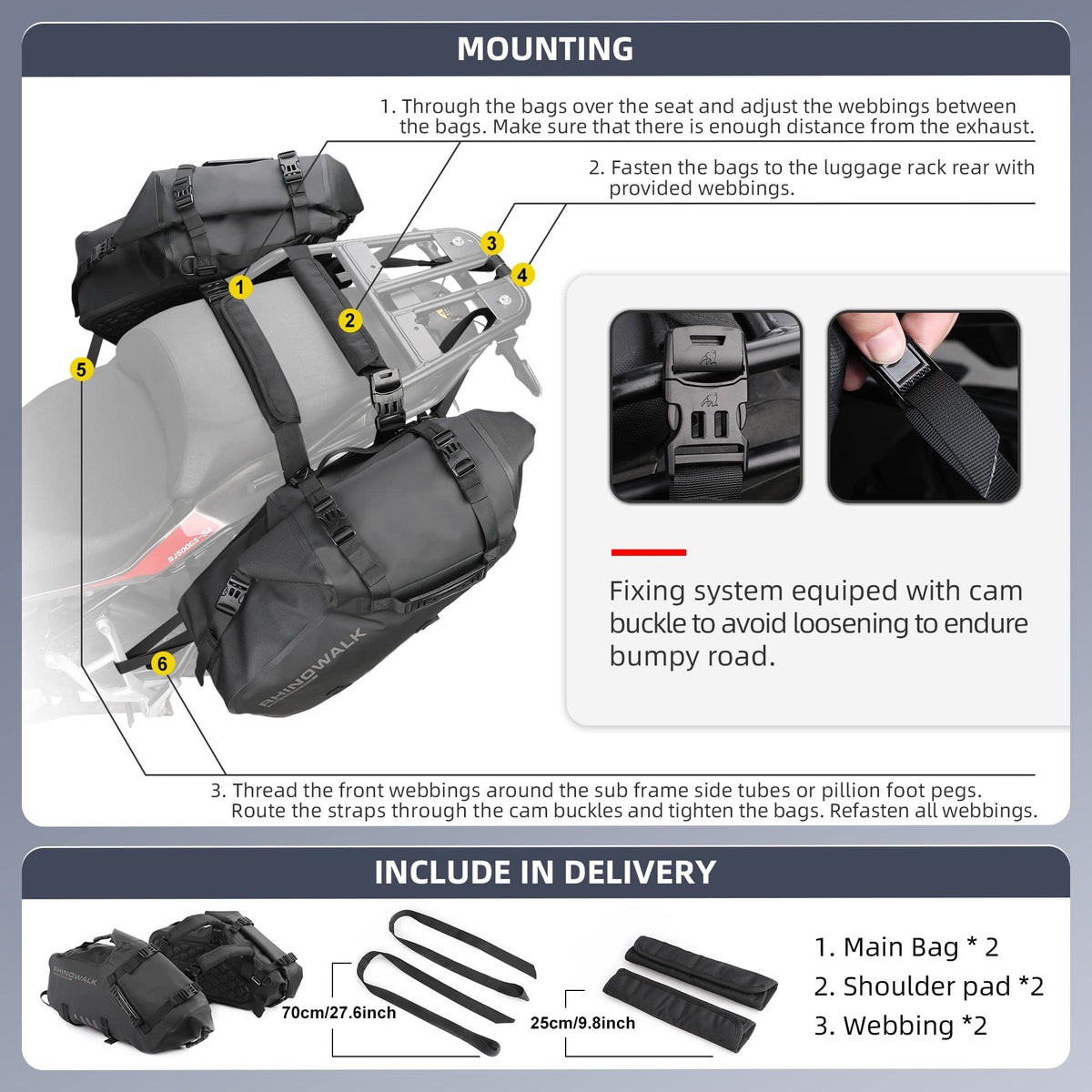 Rhinowalk Waterproof Motorcycle Saddlebags