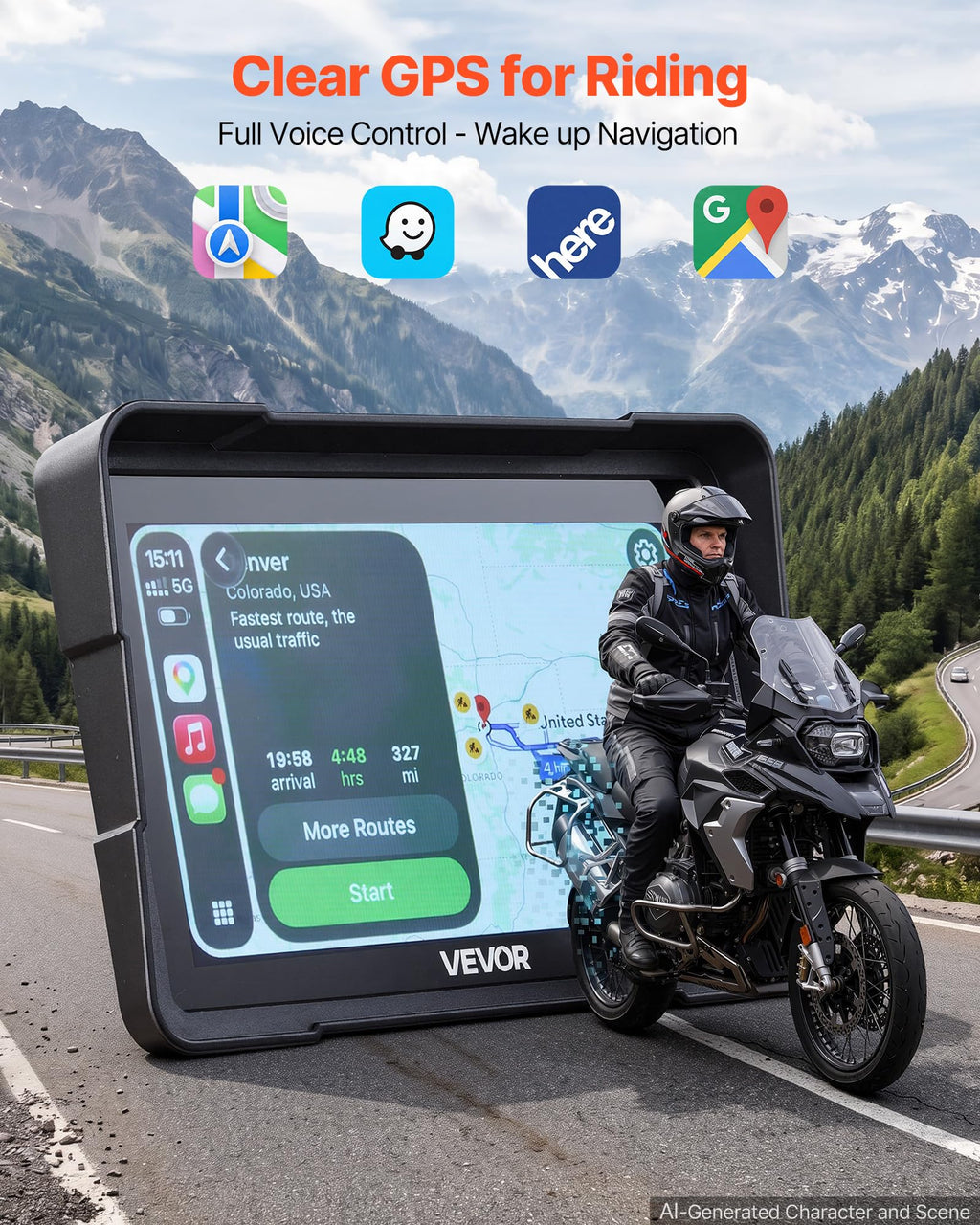 VEVOR 7-Inch Wireless Motorcycle CarPlay Screen