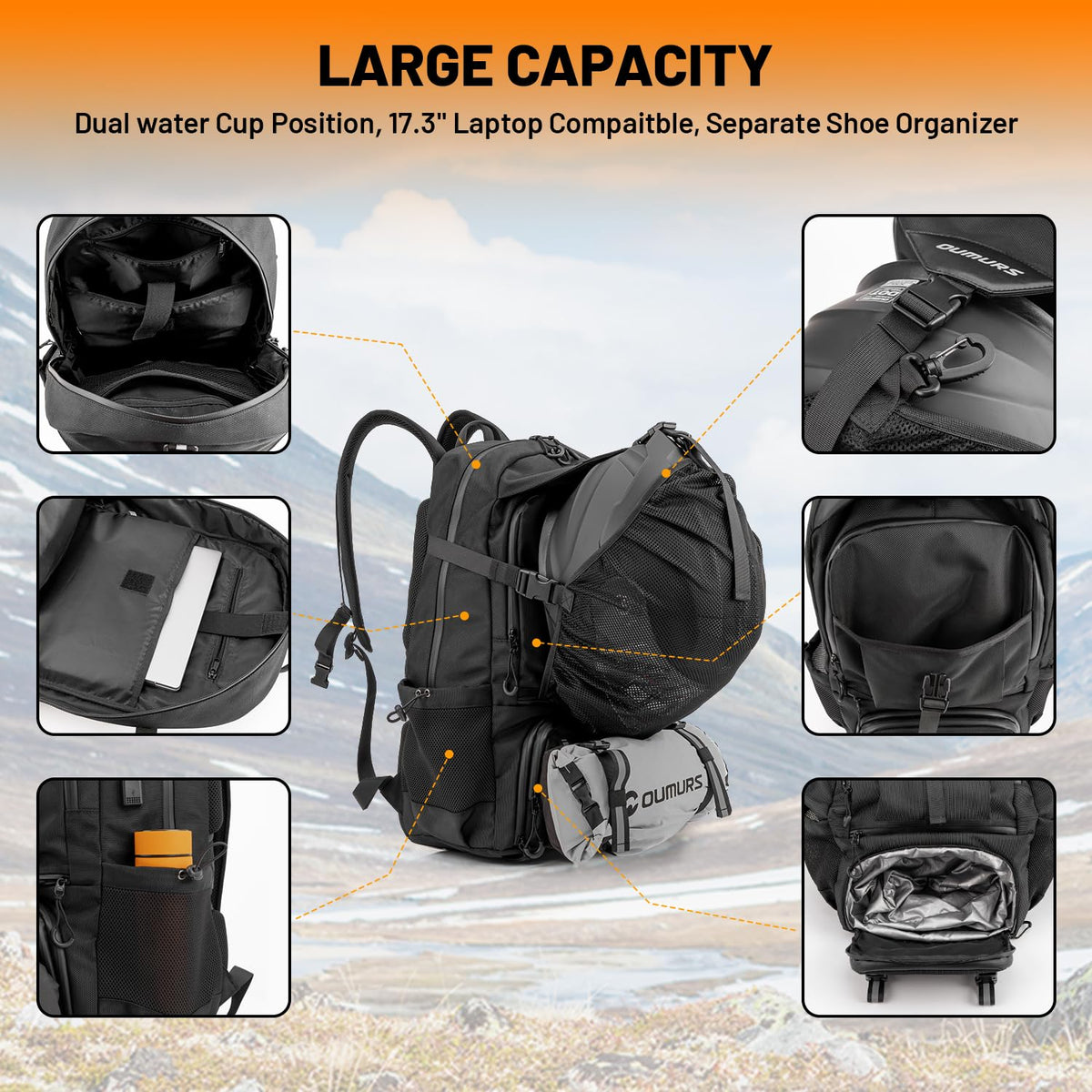 Oumurs 50L Motorcycle Helmet Backpack