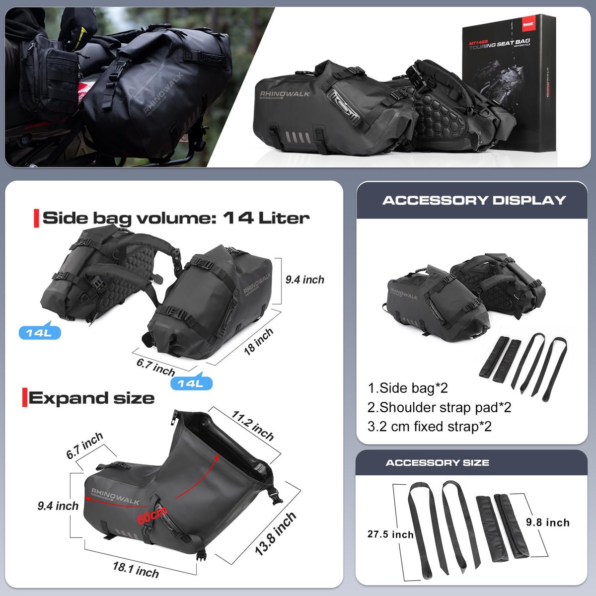 Rhinowalk Waterproof Motorcycle Saddlebags