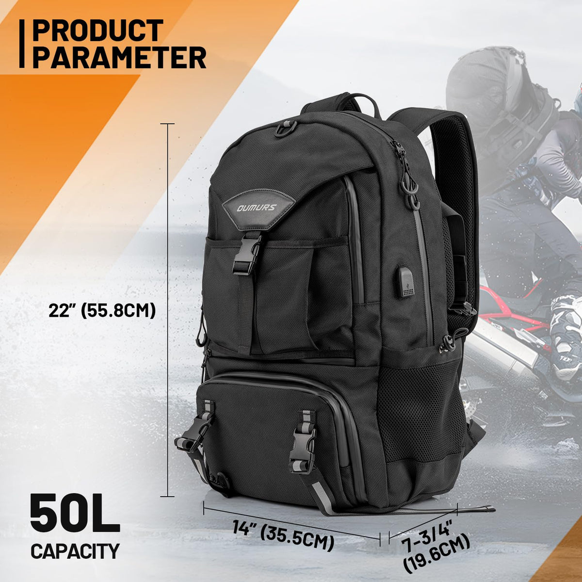 Oumurs 50L Motorcycle Helmet Backpack